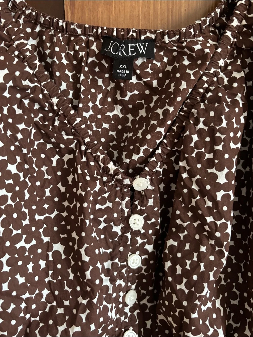 EUC J. Crew V Neck Smocked Waist Peasant Top in Mocha Floral | Women’s Plus XXL
